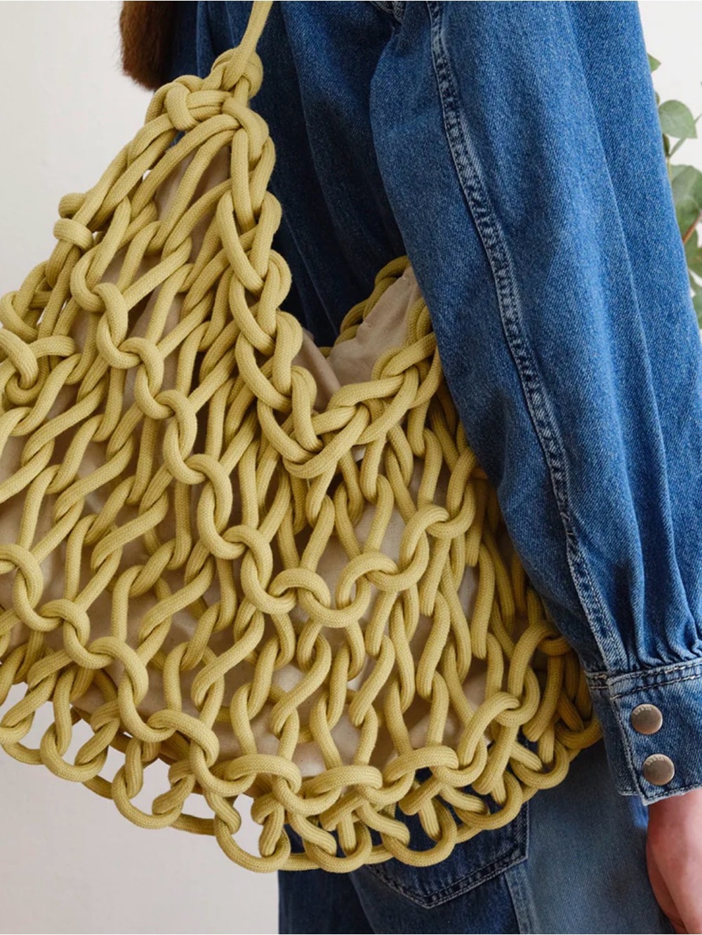 Hand-Knotted Rope Tote Bag in Mustard Yellow